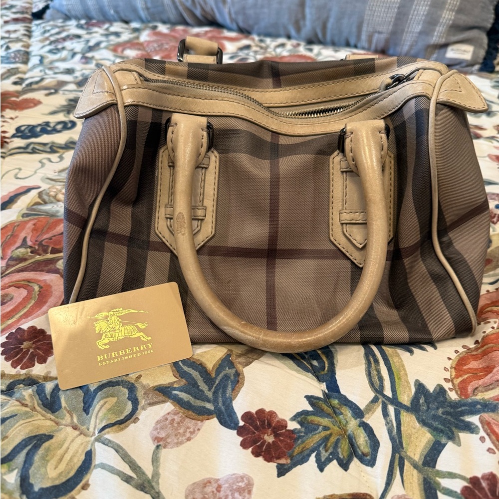 Burberry Beige and Brown Plaid Satchel